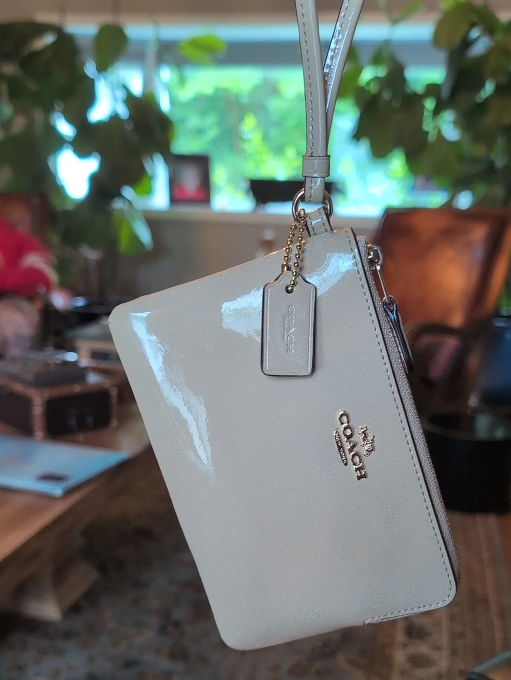 Coach Patent Wristlet in Light Beige with Gold Hardware NWOT
